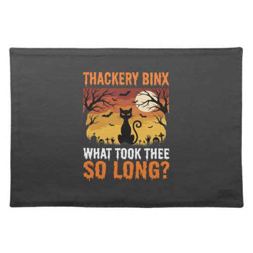 Halloween Black Cat Moon Graveyard Quote Design Cloth Placemat