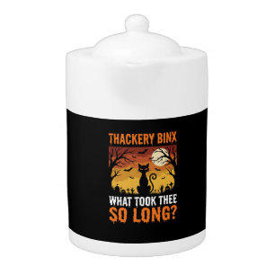 Halloween Black Cat Moon Graveyard Quote Design Teapot