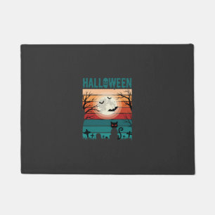 Halloween Black Cat Moon Graveyard Retro Vector De Doormat