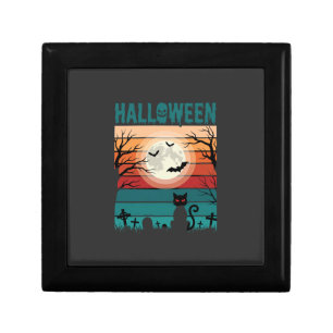 Halloween Black Cat Moon Graveyard Retro Vector De Gift Box
