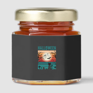 Halloween Black Cat Moon Graveyard Retro Vector De Honey Jar Favors
