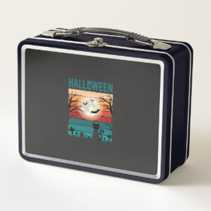 Halloween Black Cat Moon Graveyard Retro Vector De Metal Lunch Box