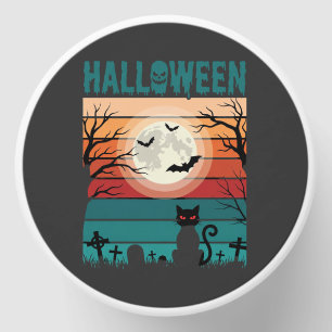 Halloween Black Cat Moon Graveyard Retro Vector De Mini Candle Favors