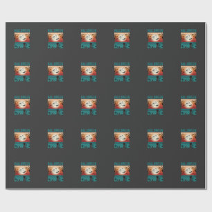 Halloween Black Cat Moon Graveyard Retro Vector De Wrapping Paper