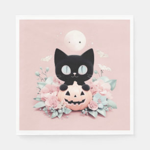 Halloween Black Cat, Moon & Pumpkin Napkins