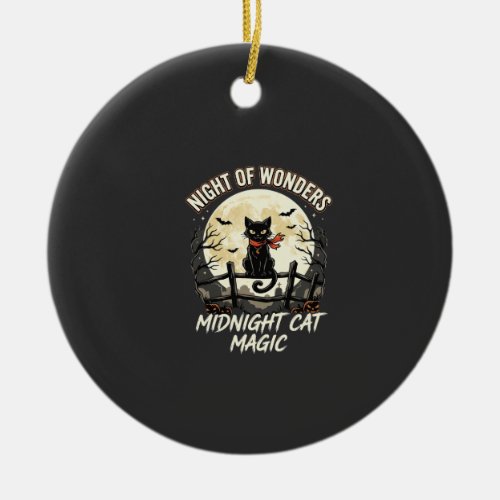 Halloween Black Cat Moonlight Ceramic Ornament