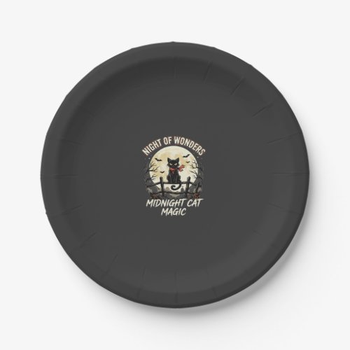 Halloween Black Cat Moonlight Paper Plates