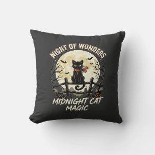 Halloween Black Cat Moonlight Throw Pillow