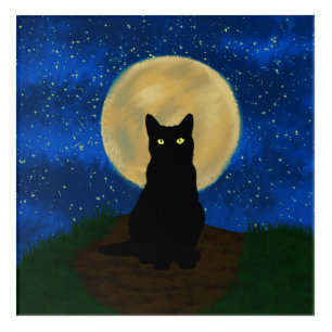 Halloween Black Cat Moonlit Silhouette  Acrylic Print