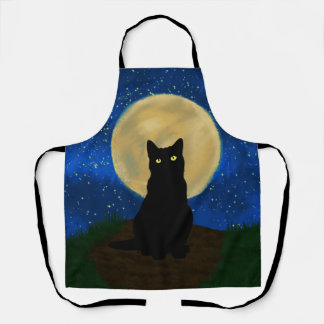 Halloween Black Cat Moonlit Silhouette Apron