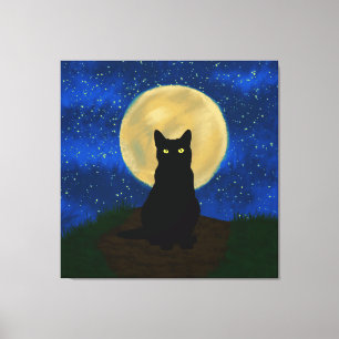 Halloween Black Cat Moonlit Silhouette Canvas Print