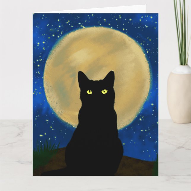 Halloween Black Cat Moonlit Silhouette  Card (Front)