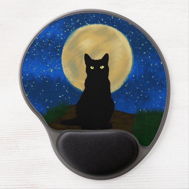Halloween Black Cat Moonlit Silhouette  Gel Mouse Pad (Front)