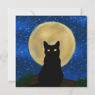 Halloween Black Cat Moonlit Silhouette Invitation