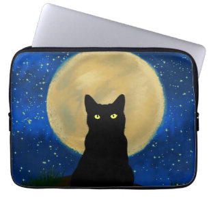 Halloween Black Cat Moonlit Silhouette Laptop Sleeve