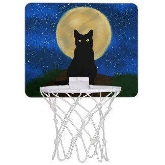 Halloween Black Cat Moonlit Silhouette Mini Basketball Hoop