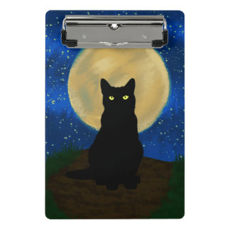 Halloween Black Cat Moonlit Silhouette Mini Clipboard
