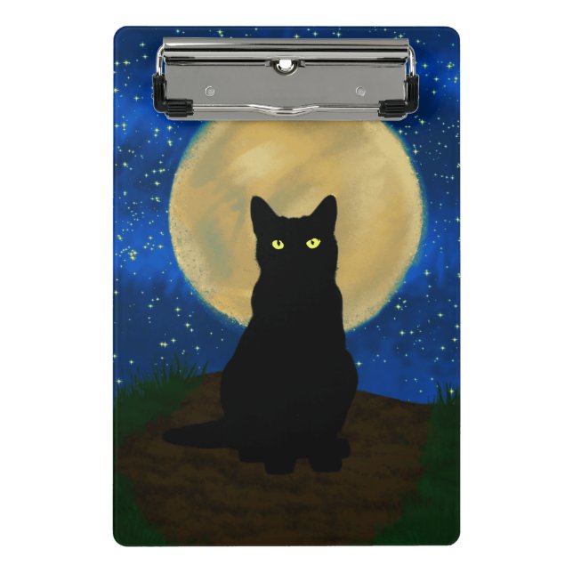 Halloween Black Cat Moonlit Silhouette  Mini Clipboard (Front)