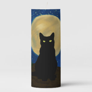 Halloween Black Cat Moonlit Silhouette  Pillar Candle