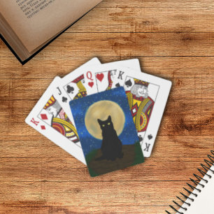 Halloween Black Cat Moonlit Silhouette Poker Cards