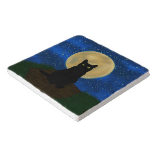 Halloween Black Cat Moonlit Silhouette Trivet