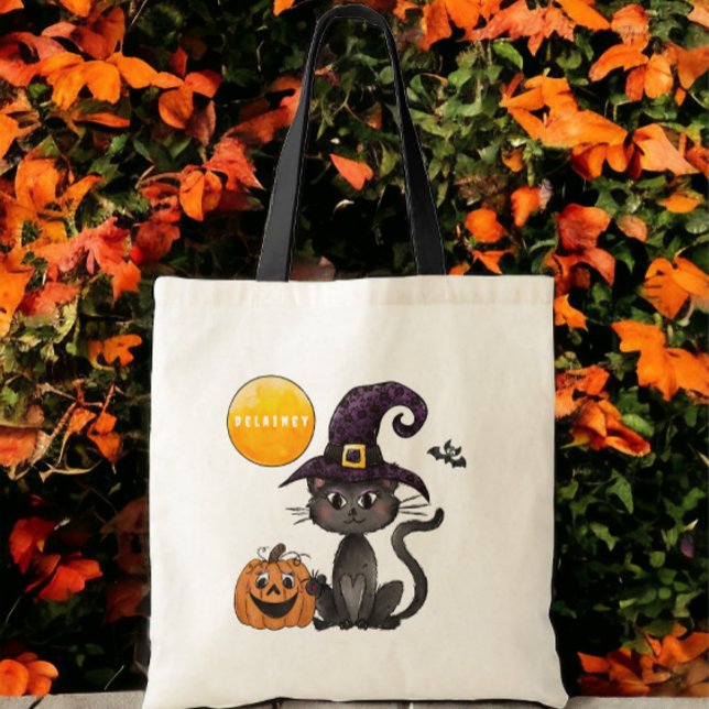 Halloween Black Cat Name Trick or Treat Tote Bag (Creator Uploaded)