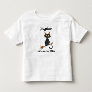 Halloween Black Cat on a Broom Personalize Toddler T-shirt