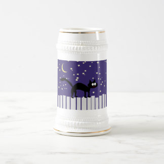 Halloween Black Cat on Fence Beer Stein