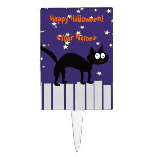 Halloween Black Cat on Fence Cake Topper
