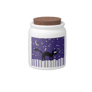 Halloween Black Cat on Fence Candy Jar