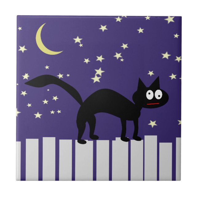 Halloween Black Cat on Fence Ceramic Tile (Front)