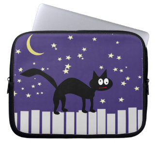 Halloween Black Cat on Fence Laptop Sleeve