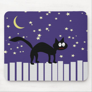Halloween Black Cat on Fence Mouse Pad