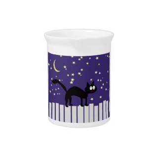 Halloween Black Cat on Fence Pitcher