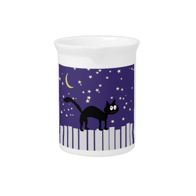 Halloween Black Cat on Fence Pitcher (Front)