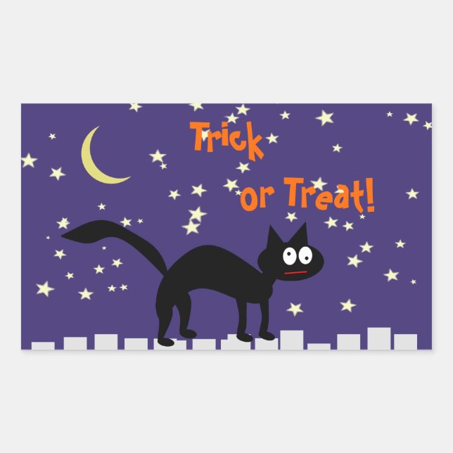 Halloween Black Cat on Fence Rectangular Sticker (Front)