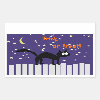 Halloween Black Cat on Fence Rectangular Sticker