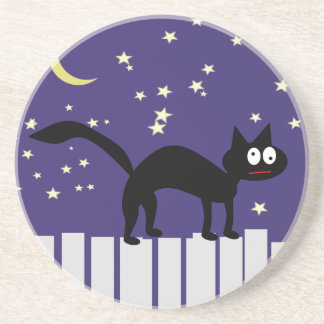 Halloween Black Cat on Fence Sandstone Coaster