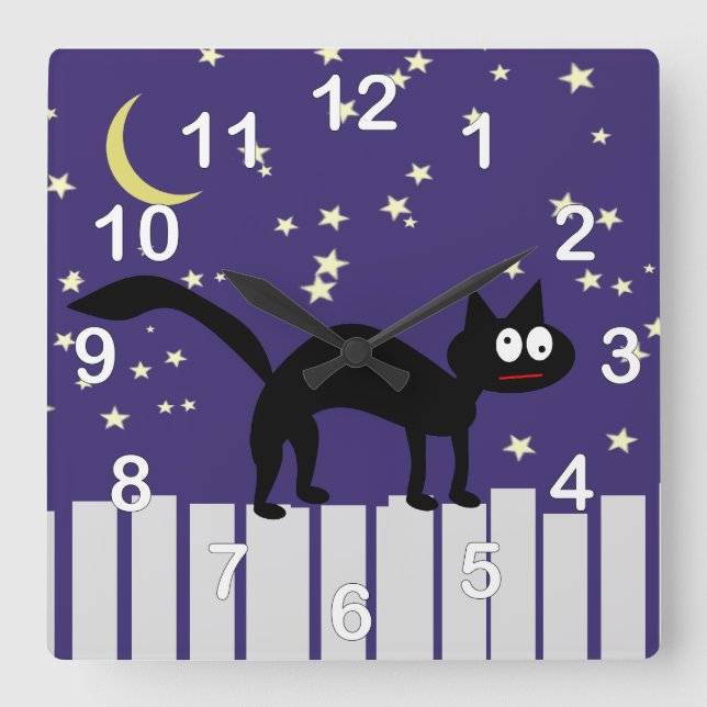 Halloween Black Cat on Fence Square Wall Clock (Front)