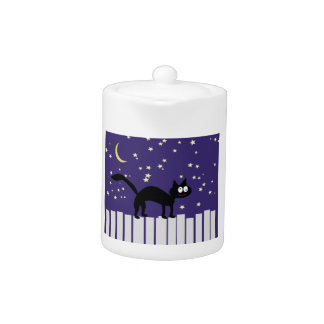 Halloween Black Cat on Fence Teapot