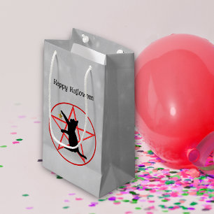 Halloween Black Cat on Pentagram in Circle Star Small Gift Bag