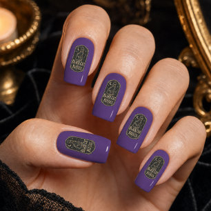 Halloween Black Cat on Purple Minx Nail Art