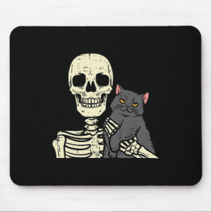 Halloween Black Cat On Skeleton Shoulder Costume W Mouse Pad