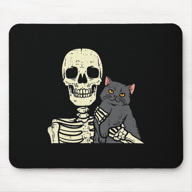 Halloween Black Cat On Skeleton Shoulder Costume W Mouse Pad (Front)