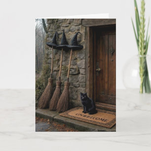 Halloween Black Cat on Unwelcome Doormat Card