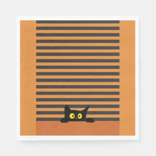 HALLOWEEN BLACK CAT ORANGE AND BLACK NAPKINS