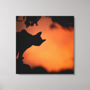 Halloween Black Cat Orange Background Customize Canvas Print