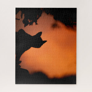 Halloween Black Cat Orange Background Customize Jigsaw Puzzle