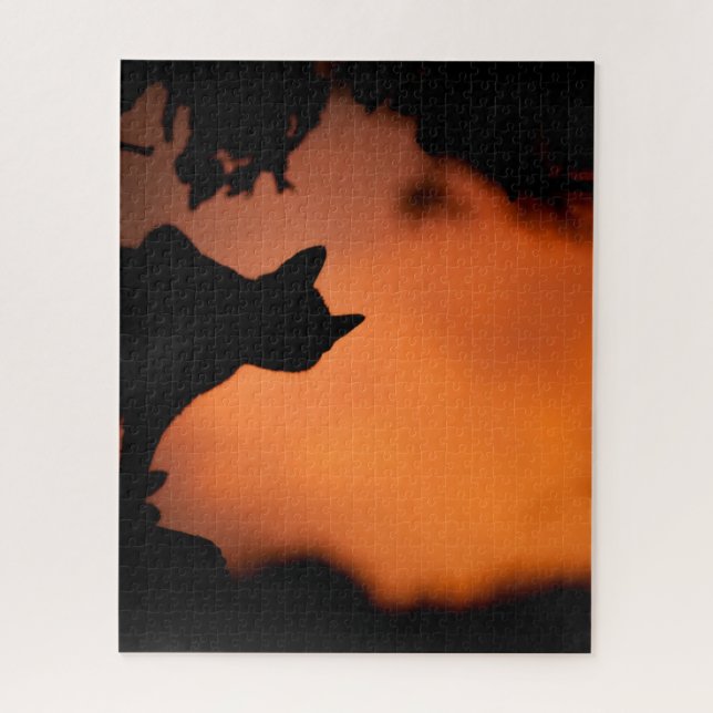 Halloween Black Cat Orange Background Customize Jigsaw Puzzle (Vertical)