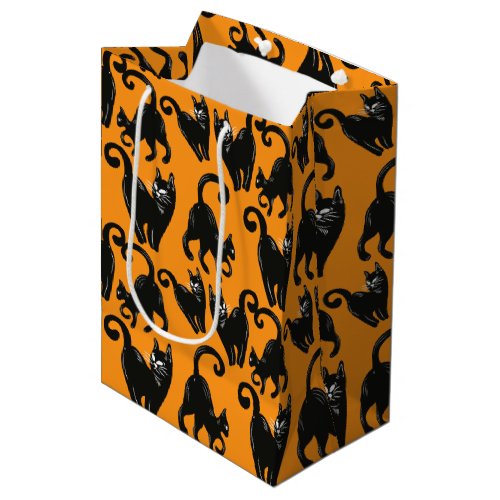 Halloween Black Cat Orange Medium Gift Bag